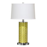 Table Lamp with Yellow Night Light in Brushed Steel