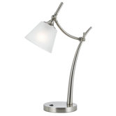 Metal Table Lamp with Glass Shade in Brushed Steel