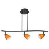 Serpentine Three Light Track Light with Amber Glass in Dark Bronze