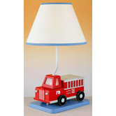 Juvenile Fire Truck Table Lamp with Night Light in Multicolor