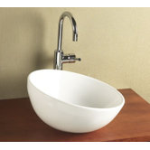 Sloped Rim Round Ceramic Vessel Sink without Overflow in White