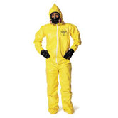 Yellow Tychem&reg; QC Chemical Protection Coveralls With Bound Seams, Front Zipper Closure, Attached Hood, Attached Sock Boots, Elastic Face And Elastic Wrists