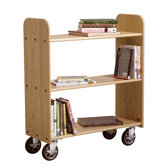 Solid Oak Book Truck With 3 Flat Shelves