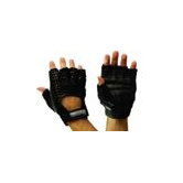 Black Leather Lifting Gloves With Padded Leather Front And Cotton Mesh Back