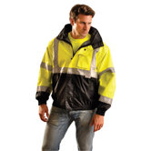 Hi-Viz Yellow And Black PVC Coated Polyester ANSI Class 3 Occulux Bomber Jacket With 3M Reflective Strpes And Nylon Lining