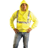 Hi-Viz Yellow Polyester/Cotton Class 2 Lightweight Hooded Sweatshirt With Reflective Stripes, Zipper Front Closure And 2 Pockets