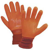 Large Orange PVC Nylon And Foam Lined Cold Weather Gloves With Knit Wrist