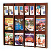 Twelve Magazine and 24 Brochure Oak and Acrylic Wall Display with Optional Floor Stand