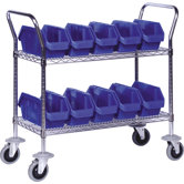 3 Shelf Mobile Wire Cart with Quick Pick Bins
