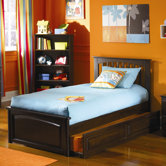 Brooklyn Platform Bed with Raised Panel Footboard and Trundle in Antique Walnut