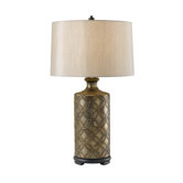 Hand Painted Porcelain  Table Lamp in Burnished Silver with Black