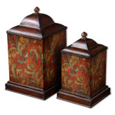 Colorful Flowers Canister in Brown - Set of 2