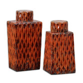 Raisa Container in Distressed Crackled Burnt Orange (Set of 2)