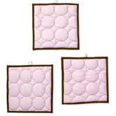 Quilted Circles Three Piece Wall Hangings in Pink and Chocolate