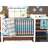 Mod Diamonds and Stripes 10 Piece Crib Bedding Set in White, Aqua and Chocolate