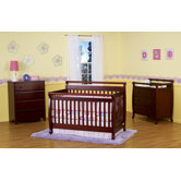 Emily Three Piece Convertible Crib Nursery Set with Toddler Rail in Cherry