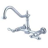 Heritage Two Handle Wall Mount Bridge Kitchen Faucet with Metal Lever Handles