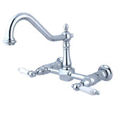 Heritage Two Handle Wall Mount Bridge Kitchen Faucet with Porcelain Lever Handles