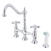 Heritage Deck Mount Two Handle Widespread Bridge Faucet with Metal Cross Handles