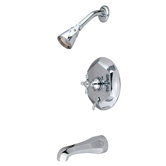Volume Control Tub and Shower Faucet with Buckingham Cross Handles