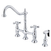 Heritage 8" Spread Deck Mount Double Handle Widespread Bridge Faucet with Metal Cross Handles