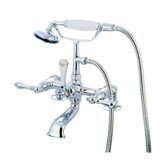 Hot Springs Three Handle Wall Mount Clawfoot Tub Faucet with Handshower