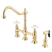 Heritage 8" Spread Deck Mount Double Handle Widespread Bridge Faucet with Porcelain Cross Handles