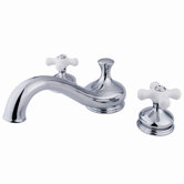 Heritage Double Handle Deck Mount 5 Piece Roman Tub Faucet Trim Set Porcelain Cross Handle