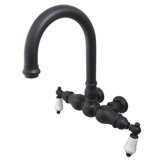 Hot Springs Double Handle Wall Mount Clawfoot Tub Faucet Trim Porcelain Lever Handle