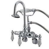 Hot Springs Triple Handle Wall Mount Clawfoot Tub Faucet with Handshower