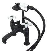 Hot Springs Double Handle Deck Mount Clawfoot Tub Faucet Trim Porcelain Cross Handle