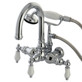 Hot Springs Double Handle Wall Mount Clawfoot Tub Faucet Trim Porcelain Lever Handle