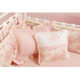 Toile Pink Monogram Pillow