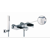 Brick Chic Double Handle Deck Mount Thermostatic Tub Shower Faucet with Hand Shower