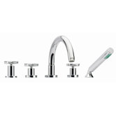 Maxima Double Handle Deck Mount Thermostatic Bath Tub Faucet with Hand Shower