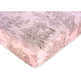 Pink and Brown Toile Collection Fitted Crib Sheet  - Toile Print