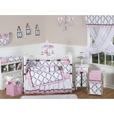 Princess Black, White and Pink Collection 9pc Crib Bedding Set