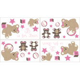 Teddy Bear Pink Collection Wall Decal Stickers