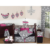 Isabella Hot Pink, Black and White Collection 9pc Crib Bedding Set