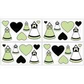 Princess Black, White and Green Collection Wall Decal Stickers