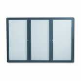 Enclosed Bulletin Board, Fabric Covered Cork, 72 x 48, Gray, Aluminum Frame