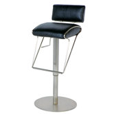 Adjustable Swivel Stool with Upholstered Back in Black