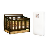 Amy 3-in-1 Crib w/ Toddler Guardrail and 96-coil Mattress in Espresso