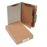 Pressboard 25-Point Classification Folders, Lgl, 6-Section, Mist GY, 10/box
