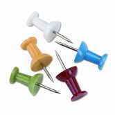 Plastic Head Push Pins, Steel 3/8" Point, Assorted Colors, 100 per Box