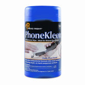 PhoneKleen Wet Wipes, Cloth, 5 x 6, 50/Tub