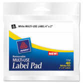 Removable Label Pads, 2 x 4, White, 40/Pack