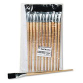 Flat Fine-Grade Natural Bristle Easel Brush, Hardwood Handle, 1" Wide, 12 per pack