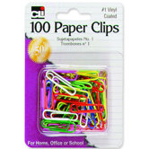 Paper Clips, No. 1, Vinyl, Rust-resistant, 100/CD, Assorted