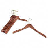 Flat Hardwood Coat Hangers, 18", Metal Hook, Natural Oak Finish, Eight per Pack